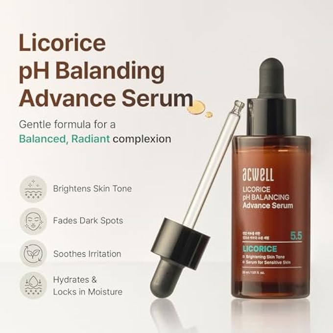 ACWELL LICORICE PH BALANCING ADVANCED FACIAL SERUM AMPOULE 1.01 FL.OZ. - RADIANCE AND DARK SPOT CARE FACE SERUM FOR DULL SKIN, REDUCES ACNE AND BLEMISHES, MINIMIZES FINE LINES, HEALTHY GLOW SKIN - Image 3